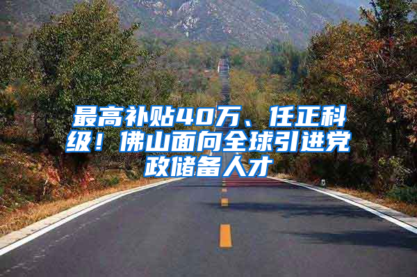 最高补贴40万、任正科级！佛山面向全球引进党政储备人才