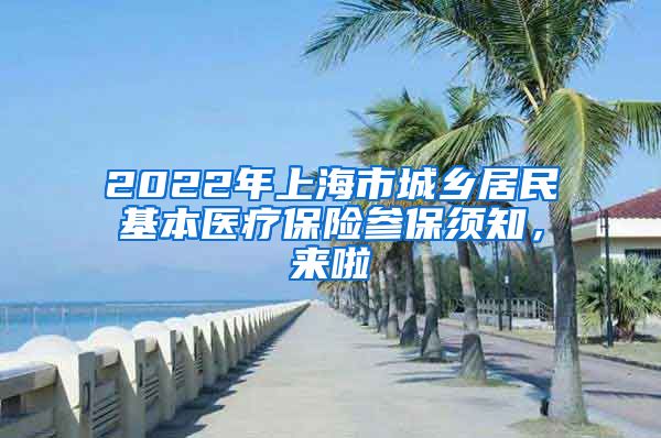 2022年上海市城乡居民基本医疗保险参保须知，来啦