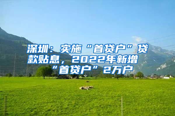 深圳：实施“首贷户”贷款贴息，2022年新增“首贷户”2万户