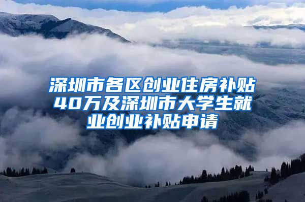 深圳市各区创业住房补贴40万及深圳市大学生就业创业补贴申请