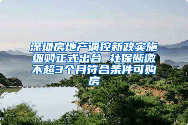 深圳房地产调控新政实施细则正式出台 社保断缴不超3个月符合条件可购房