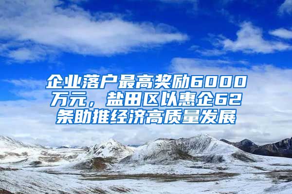 企业落户最高奖励6000万元，盐田区以惠企62条助推经济高质量发展