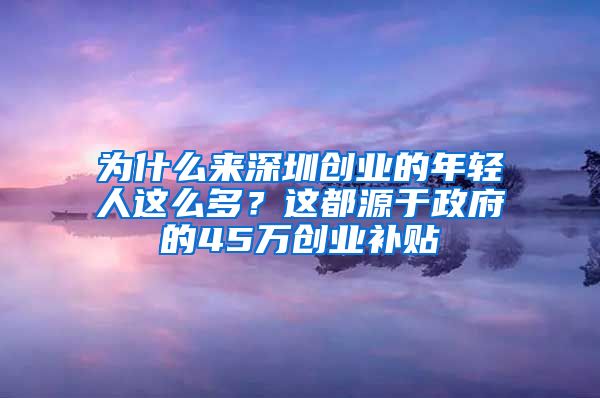 为什么来深圳创业的年轻人这么多？这都源于政府的45万创业补贴